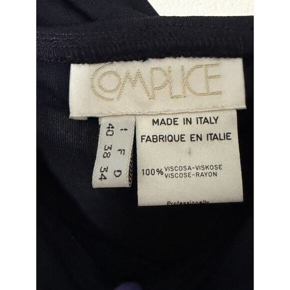 COMPLICE Vintage 90s Asymmetrical Ruched Shoulder Black Blouse Italy Sz Fr 38 - Picture 3 of 6